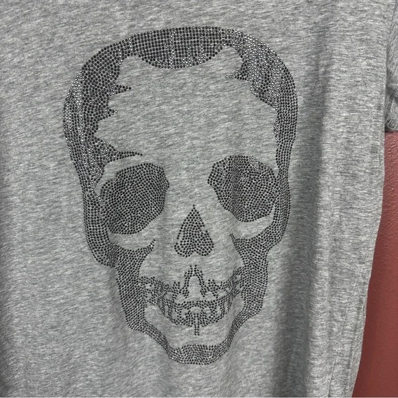 Zadig & Voltaire skinny skull tee embellished gray short sleeve size large - Picture 3 of 6